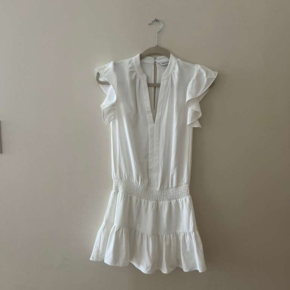 Amanda Uprichard White Ruffle Mini romper with short under